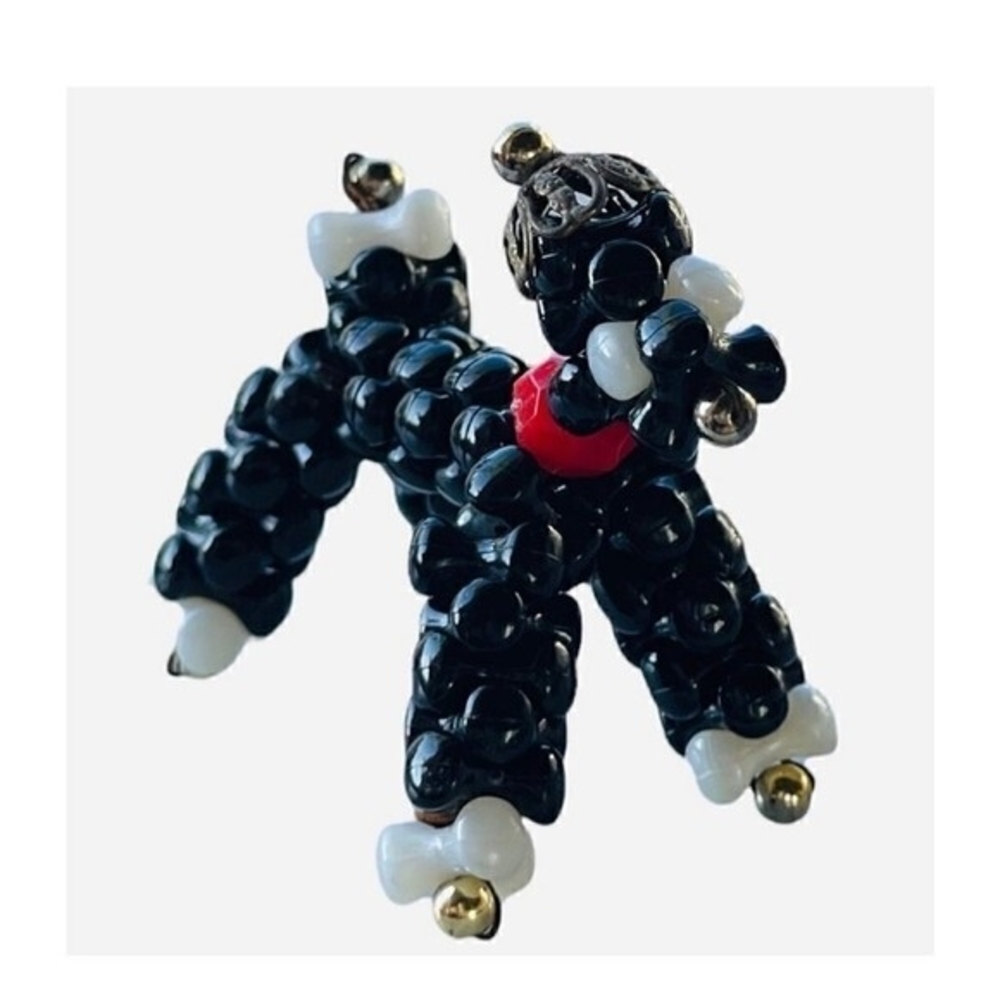 Vintage Artisan Black Bead Poodle Figurine 2" Handcrafted Metal Wire Dog Statue - Picture 2 of 3
